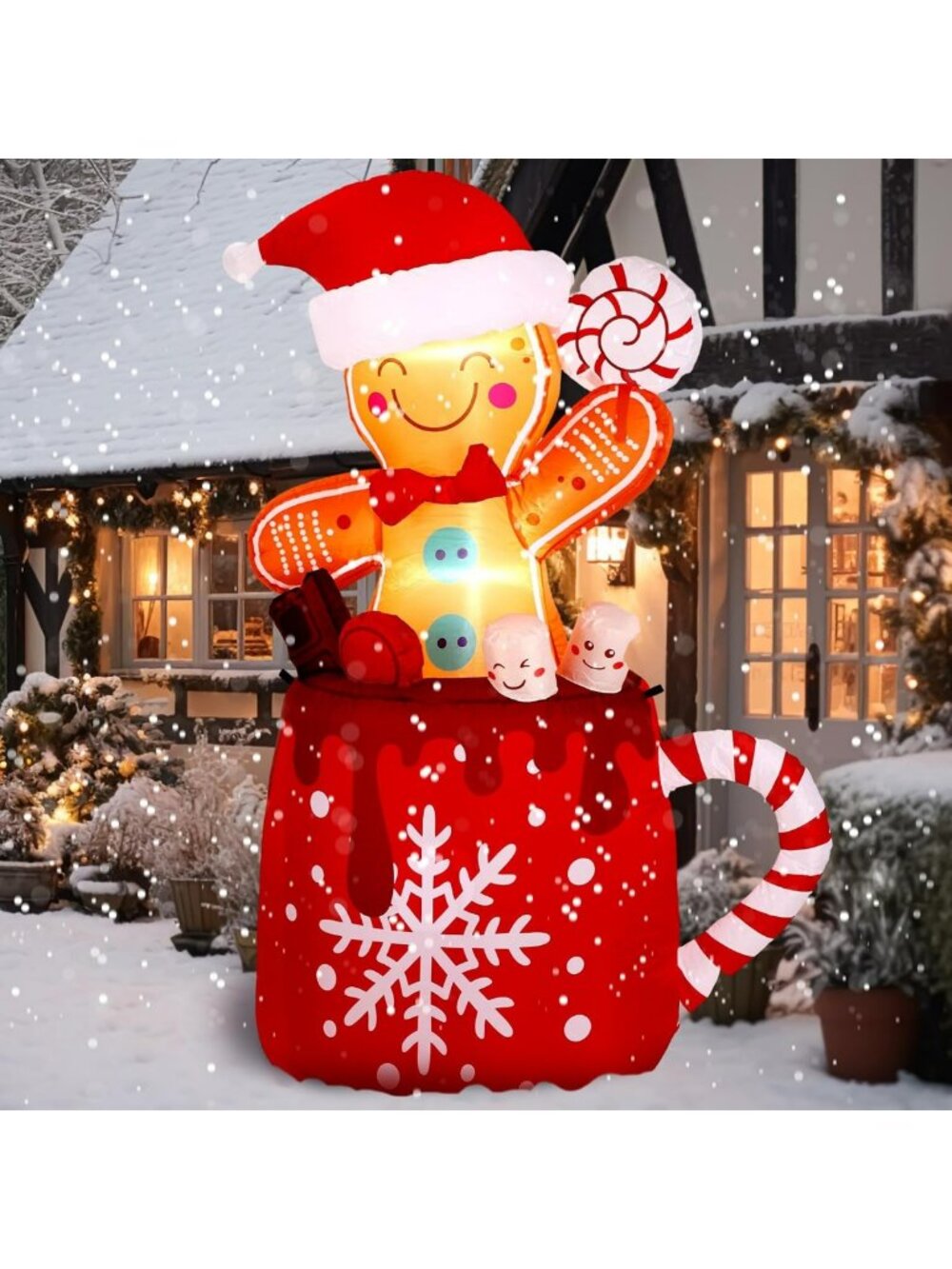6 FT Gingerbread Christmas Inflatable Outdoor Decor - Festive Holiday Yard